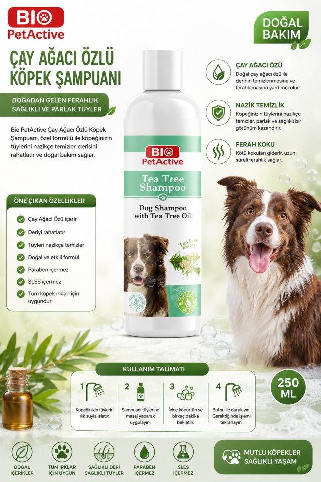 BİO PETACTİVE KÖPEK ŞAMPUANI ÇAY AĞACI ÖZLÜ 250 ML