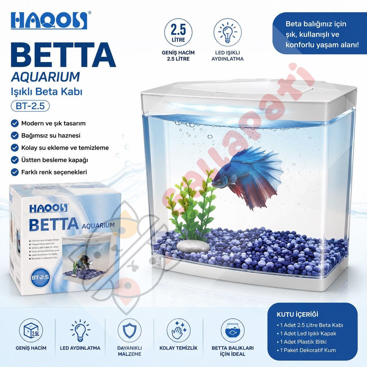 HAQOS BT-2.5 Işıklı Beta Akvaryumu – 2.5 Litre