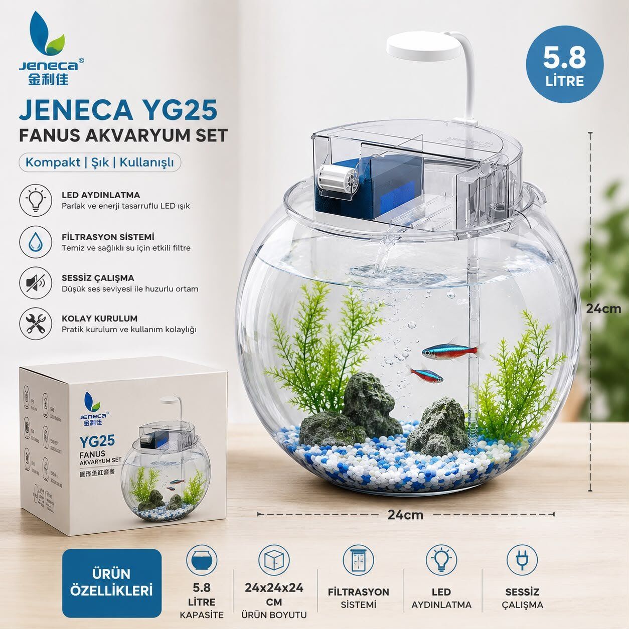 JENECA YG-25 FANUS AKVARYUM SETİ 24 X 24 X 24 CM
