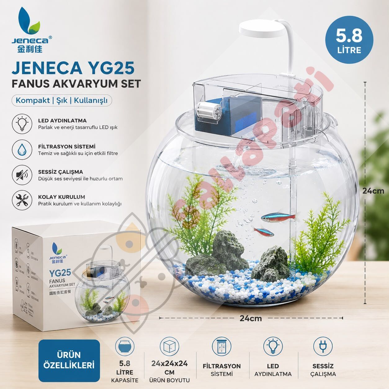 JENECA YG-25 FANUS AKVARYUM SETİ 24 X 24 X 24 CM