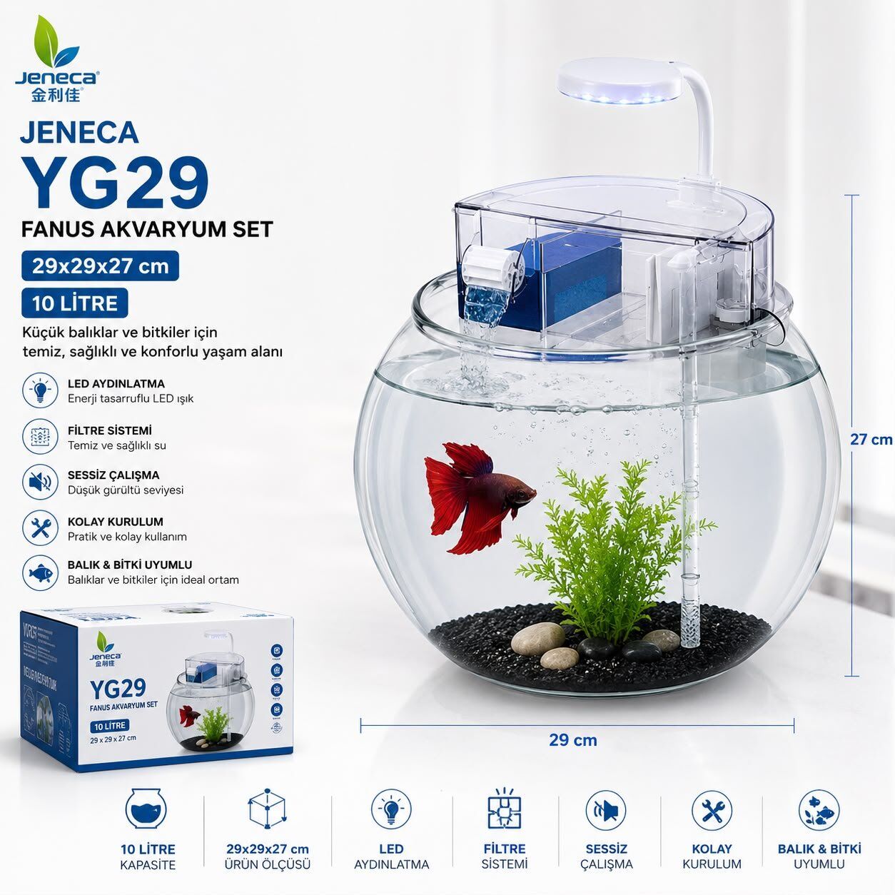 JENECA YG-29 FANUS AKVARYUM SETİ 29x29x27 CM (10L)