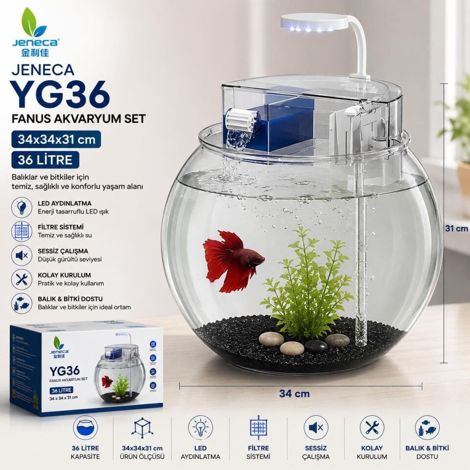 JENECA YG-36 FANUS AKVARYUM SETİ 34,5 x 34,5 x 31 CM (36 LT)