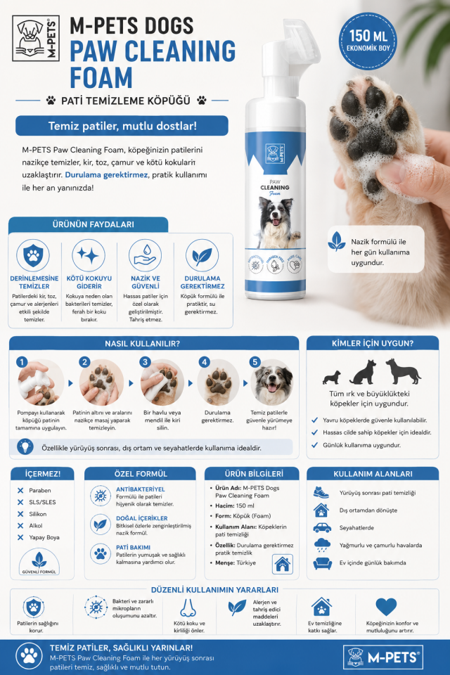 M-PETS DOGS PAW CLEANING FOAM 150ML