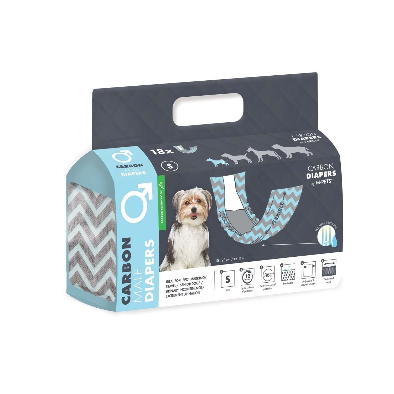 M-PETS CARBONLU DIAPERS ERKEK KÖPEKLER İÇİN KÜLOT (S) 18Lİ