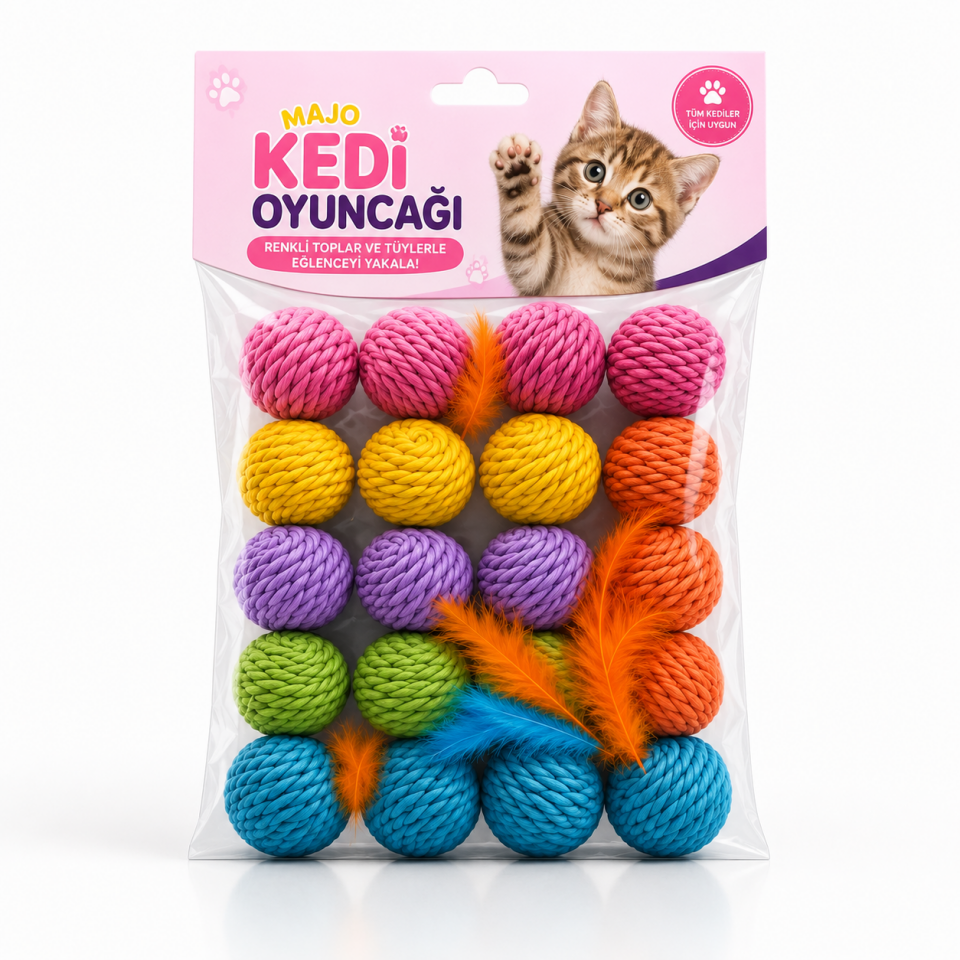 MAJO KEDİ OYUNCAĞI HASIR TOP 20 Lİ
